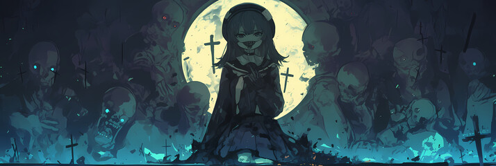 Fototapeta premium Frightening Anime Manga Animal Girl with Insane Horror Elements