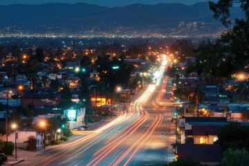 Azusa California: Night City Skyline Landscape in Historic Southern California