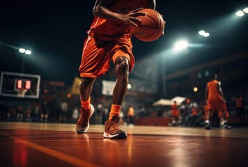 Fototapeta premium an african american basketball player dribbles his ball while wearing a basketball uniform