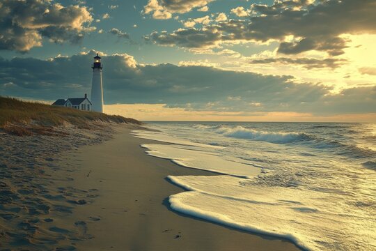 Delaware Lighthouse. Stacker Tower on Fenwick Island Shore, Maryland Coastline