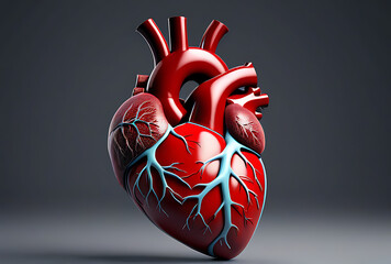 human heart blood vessels render grey background
