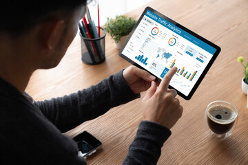 Computer software for website traffic analytics data on computer screen. Concept of SEO search...