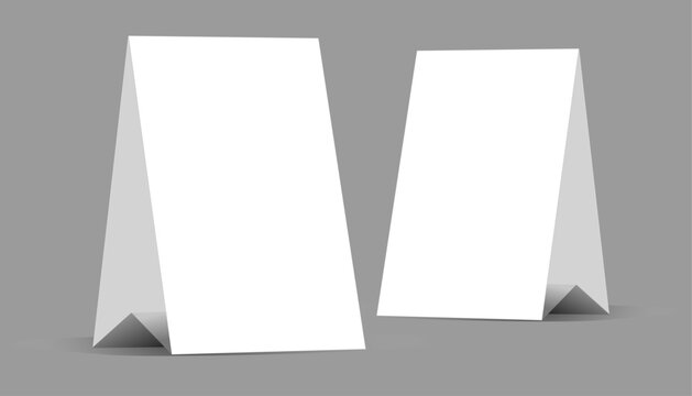 Mock up table tent card mockup template, menu frame on table. 3D rendering, illustrations, vector