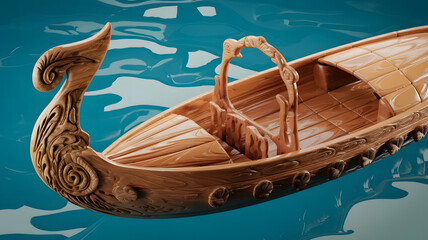Obraz premium Professionally crafted 3D wooden model of Water Taxi. 