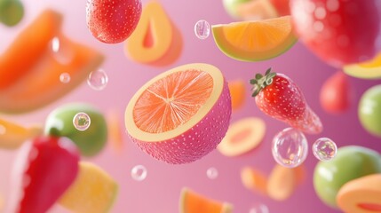 Floating Citrus and Strawberries with Bubbles
