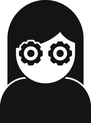 Cyborg woman looking with gear eyes concept icon in glyph style, vector illustration on white background