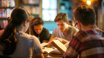 Obraz premium Small Church Group Engages in Bible Study Together in a Warm, Cozy Setting