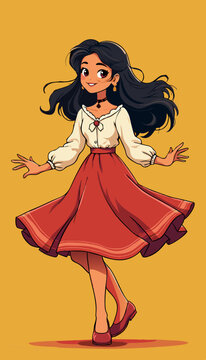 open layer vector persian girl with traditional red and yellow dress black hair