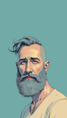 open layer vector portrait of a man with beard, blue