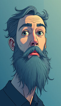 open layer vector portrait of a man with beard, blue