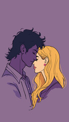 open layer vector of lovely couple on the garden, pastel purple and yellow