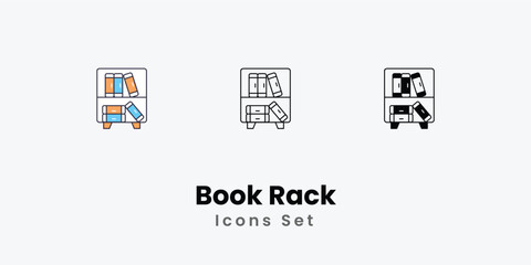 Book Rack Icons thin line and glyph vector icon stock illustration