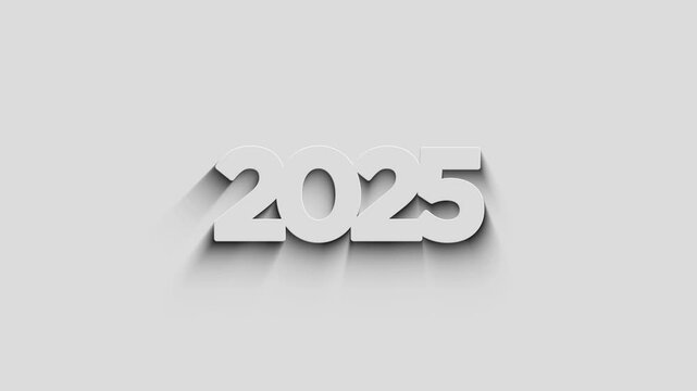 2025 year futuristic new neon symbol with natural shadow. Cyber technology icon loopable and seamless abstract concept. 3d light and shade object.