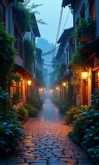 Fototapeta premium Street with plants and buildings scene 