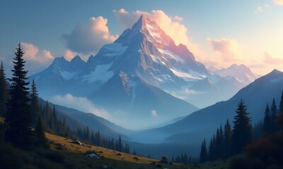 Obraz premium Majestic mountn peak in tranquil wilderness landscape 