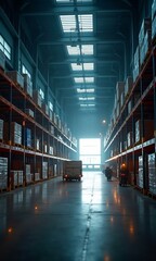 Fototapeta premium Photorealistic scene with warehouse logistics operations