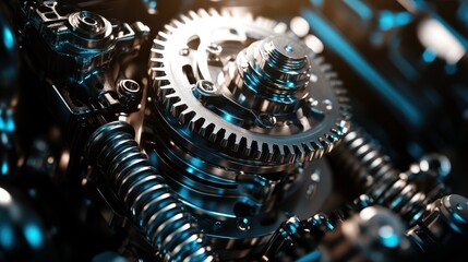 Intricate Mechanical Gears and Cogs in Blue Tones