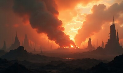 Apocalyptic war zone landscape with destruction