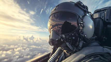Fototapeta premium Side view of pilot sitting in cocpit of fighter jet