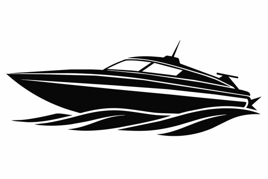 black speedboat on water, side view clip art preview