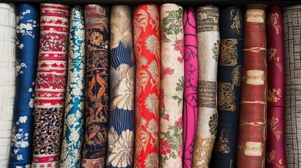 A collection of traditional fabrics from Asia, Africa, Europe, and the Americas, celebrating cultural heritage.