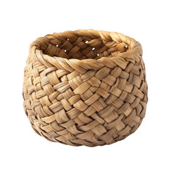 A Scandinavian-style woven basket made from natural materials isolated on transparent background