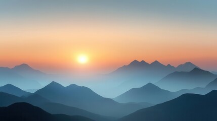 Beautiful sunrise over mountains, nature element, digital painting, natural colors, isolated on white background