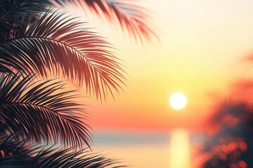 Beautiful tropical sunset, nature element, hyper-realistic rendering, warm colors, isolated on white background