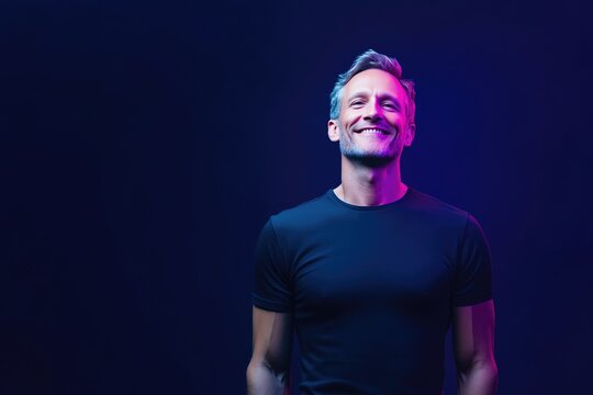 German Male Model in Athletic Gear, Purple Light Edges