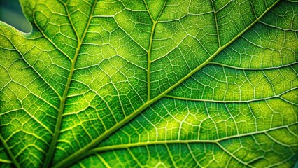 Vibrant green oak leaf with intricate veins and ridges, softly lit, showcasing delicate texture and natural beauty in a close-up, detailed macro view.