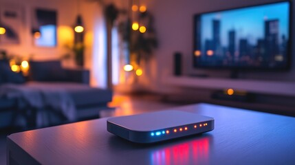 Wi-Fi Router on Trendy Table in Stylish, Modern Living Area
