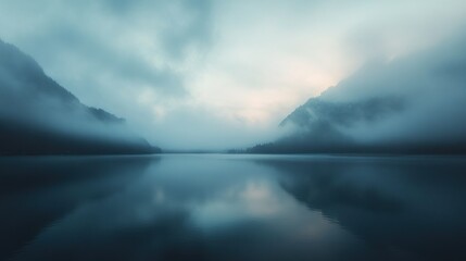 Obraz premium Foggy Mountain Lake at Sunrise