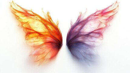 Mystical fairy wings, fantasy element, detailed illustration, vibrant colors, isolated on white background