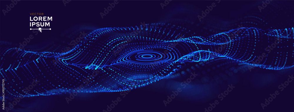 Poster Big Data Visualization. Circular Particles Dots Vortex Abstract Galaxy. Futuristic Science or Finance Infographic Design. Complex Visual Data Background. Abstract Data Flowing. Vector Illustration.