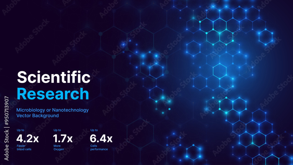 Poster abstract digital blue hexagons pattern business or science research background. medical or tech inno