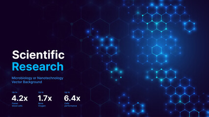 Abstract Digital Blue Hexagons Pattern Business or Science Research Background. Medical or Tech Innovation Online Webinar Presentation Event. Conference or Forum Vector Illustration Backdrop.