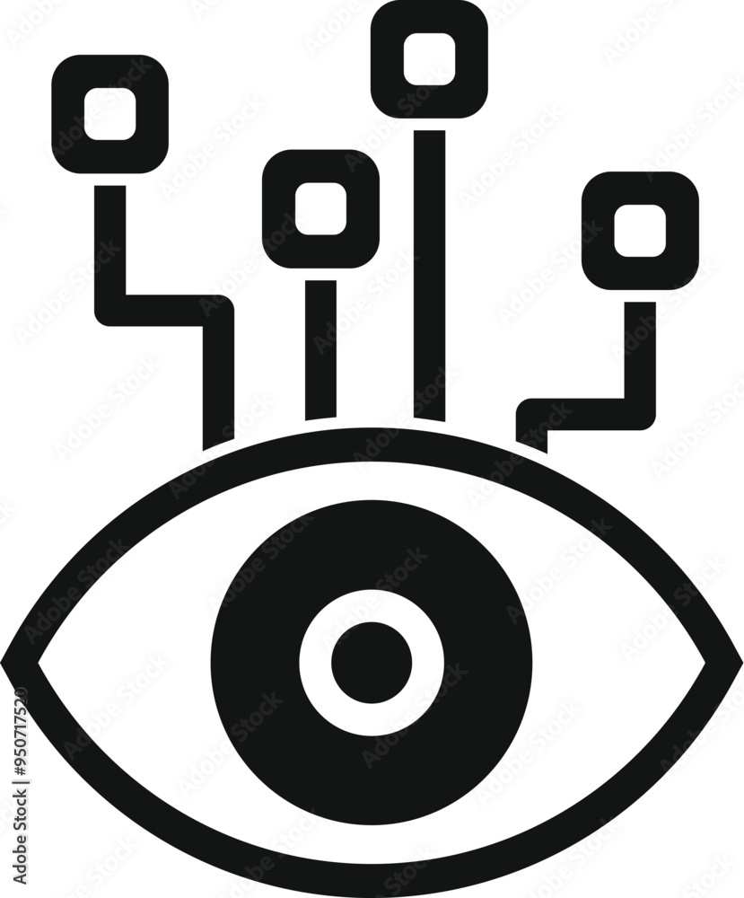 Poster simple icon of an eye connected to data streams, representing concepts such as artificial intelligen