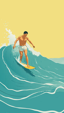 open layer vector of a athletic man surfing