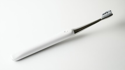 White Electric Toothbrush with Silver Trim and Bristles