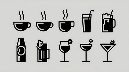 Vector black drinks & beverages icons set.