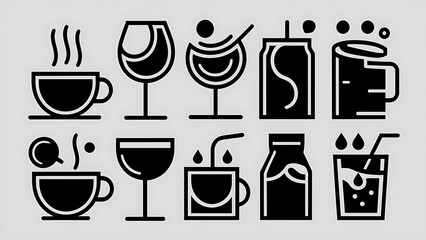 Obraz premium Vector black drinks & beverages icons set.