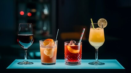 Different drinks on light table