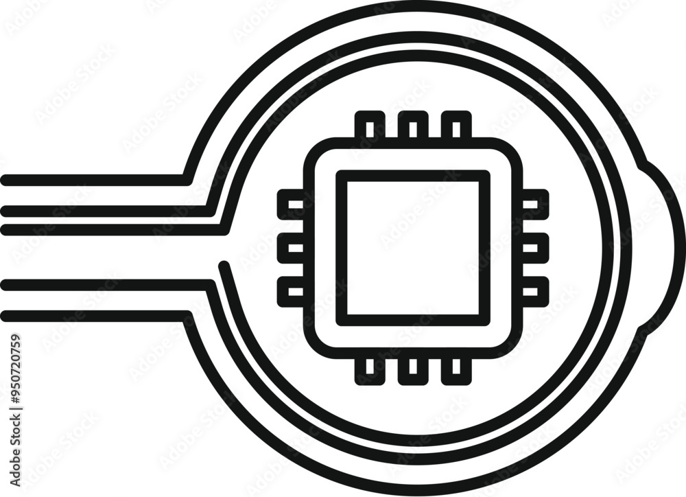 Poster simple icon of a microchip connecting data lines in an electronic circuit
