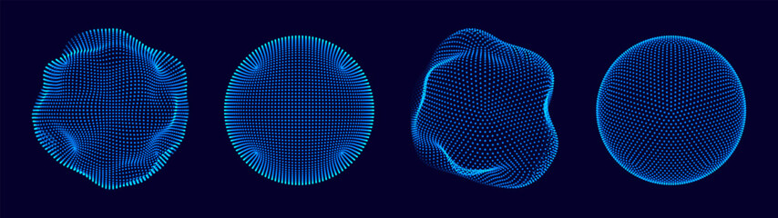 Spheres of Dots Particles. Atom Orb Technology Abstract Design Elements. Minimalistic Geometric Design Sci-Fi HUD Elements. Futuristic VR Digital Vector Illustration.