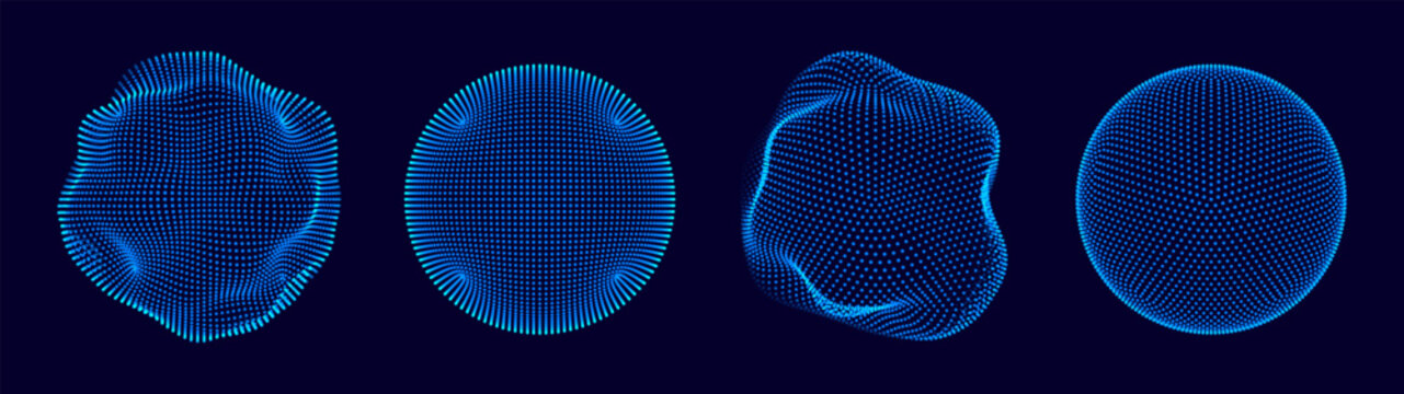Spheres of Dots Particles. Atom Orb Technology Abstract Design Elements. Minimalistic Geometric Design Sci-Fi HUD Elements. Futuristic VR Digital Vector Illustration.