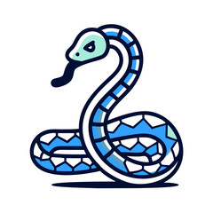 Fototapeta premium Sleek snake cartoon icon in blue and white