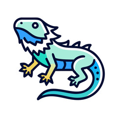 Fototapeta premium Colorful iguana bearded dragon icon in minimalist blue, green, and yellow design
