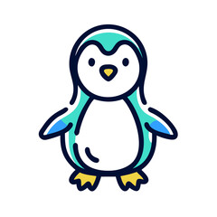 Obraz premium Cute cartoon penguin mascot in teal and white with copy space