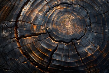 Close-Up of a Charred Tree Stump with Intricate Patterns and Textures