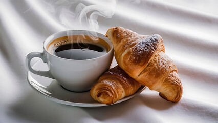 Coffee and croissant isolated on a white background